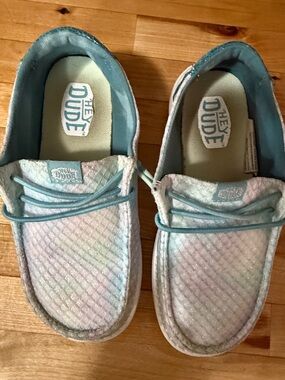 Kids Hey Dude Pastel Tie-Dye Slip-On Shoes with Teal Trim